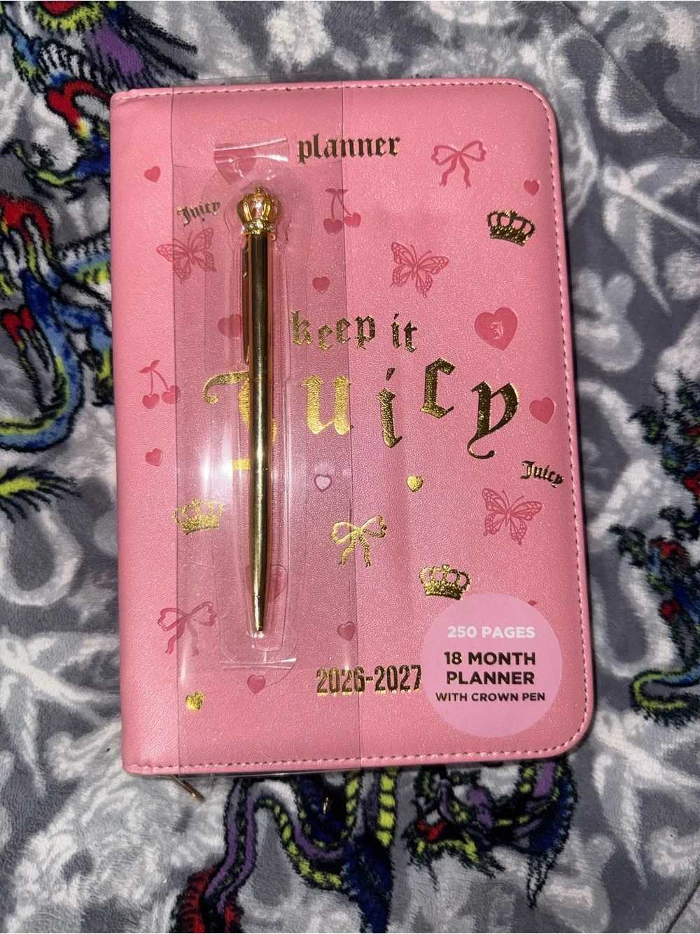 Juicy Couture Pink 2026-2027 Planner with Gold Crown Pen